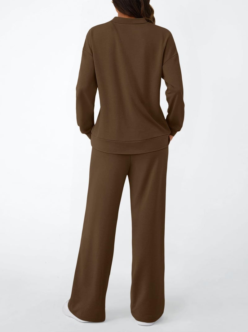 LILLUSORY Womens Lounge Two 2 Piece Sets Early Fall 2025 Fashion Outfits Clothes Clothing Matching Sweatsuit Sweat Suit Trendy Airport Travel Winter Loungewear Pajamas Cruise Chocolate Brown S - Image 4