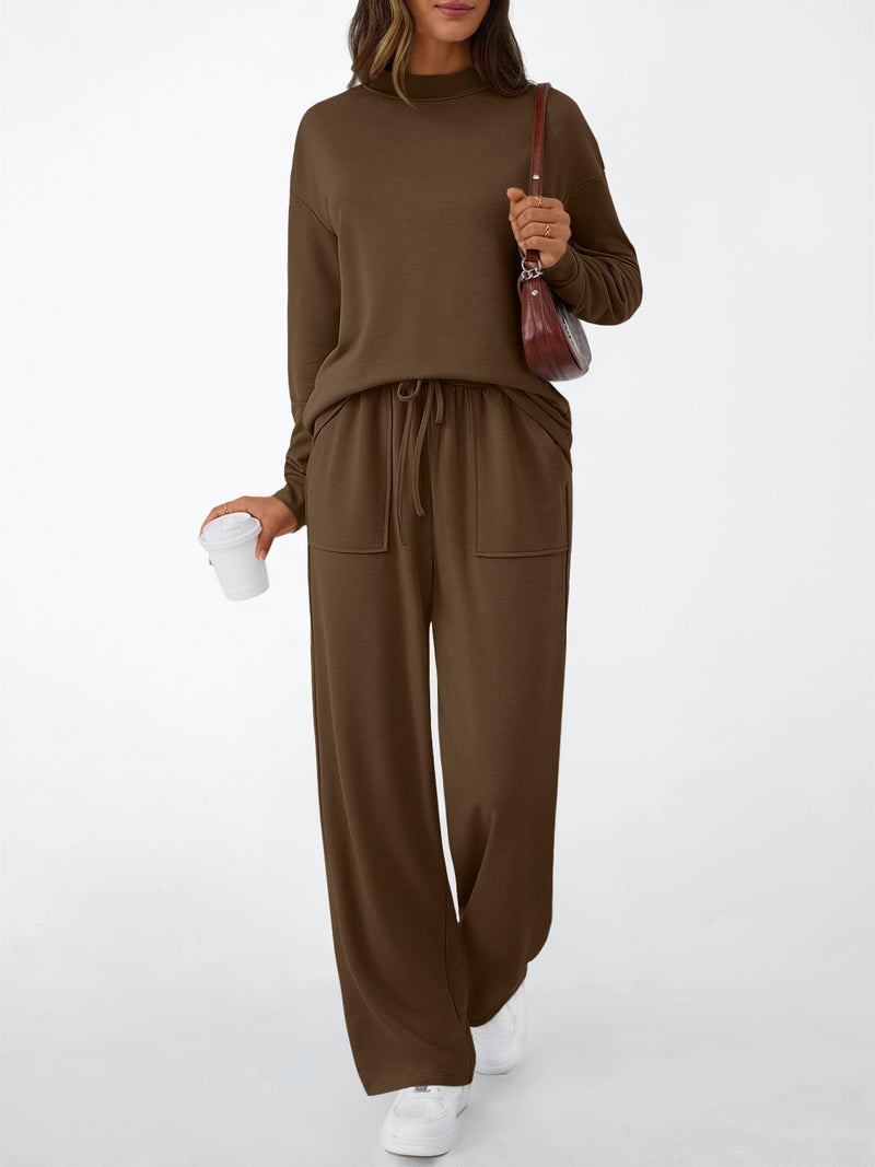 LILLUSORY Womens Lounge Two 2 Piece Sets Early Fall 2025 Fashion Outfits Clothes Clothing Matching Sweatsuit Sweat Suit Trendy Airport Travel Winter Loungewear Pajamas Cruise Chocolate Brown S - Image 2