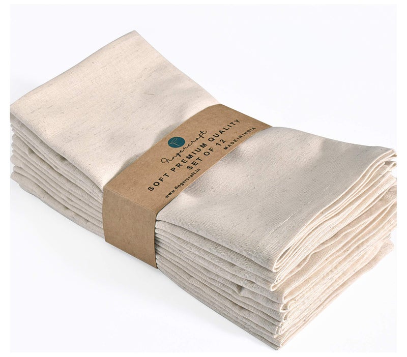 FINGERCRAFT Dinner Cloth Napkins, Cotton Linen Blend 12 Pack Natural Premium Quality, Mitered Corners for Every Day Use Napkins are Pre Shrunk and Good Absorbency Christmas Cloth Napkins Ivory - Image 1