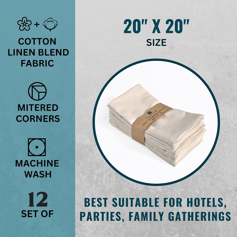 FINGERCRAFT Dinner Cloth Napkins, Cotton Linen Blend 12 Pack Natural Premium Quality, Mitered Corners for Every Day Use Napkins are Pre Shrunk and Good Absorbency Christmas Cloth Napkins Ivory - Image 4