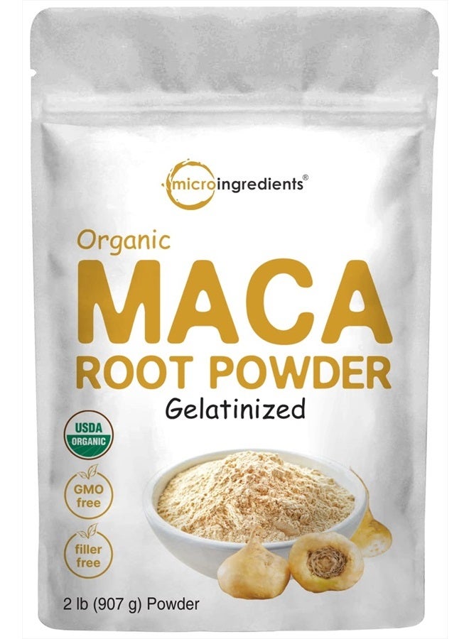 Micro Ingredients Organic Maca Root Powder, 2 Pound, Gelatinized for Better Absorption, Rich in Antioxidants, Help Energy, Stamina, Endurance, Strength and Immune System, No GMOs, Vegan Friendly and Peru Origin - Image 1