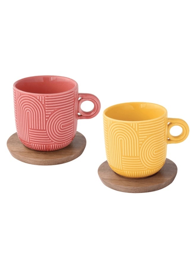 Easy Life 2-Piece Take a Loop Dishwasher Safe Cup and Saucer Set Red and Yellow 250ml - Image 1