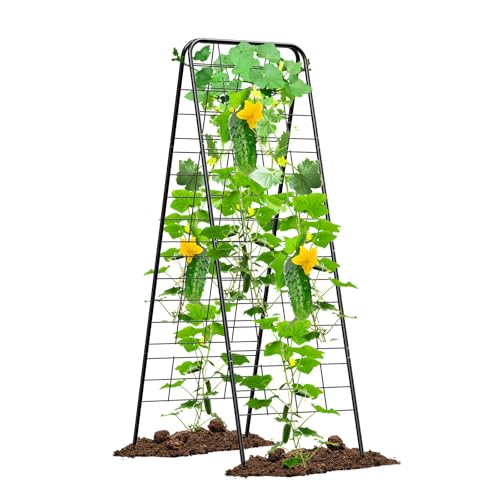 MQHUAYU Heavy Duty Cucumber Trellis，50"x17" Adjustable A-Frame Trellis for Climbing Plants，100%Metal Mesh Design,Rust-Proof and UV-Resistant，Garden Trellis for Cucumber Beans and Vine Type Plants.Black &1Pcs - Image 1