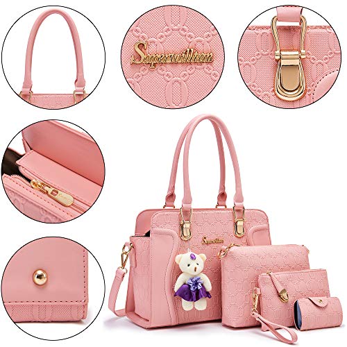 Soperwillton Women's Fashion Handbags Tote Bags Shoulder Bag Top Handle Satchel Purse Set 4pcs - Image 4