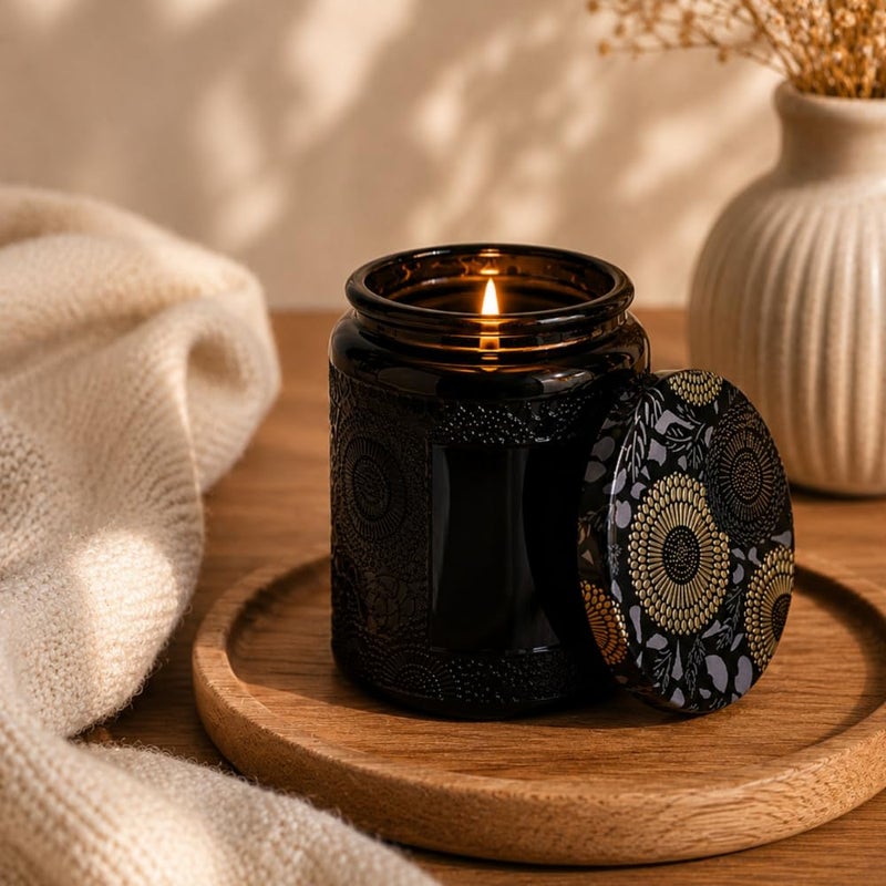 Set of 2 Luxury Matte Glass Candle Jars with Metal Lids, 100g Empty Cosmetic Storage Container 7 * 6cm, Decorative Textured Jar for Candle Making, DIY Crafts & Creams - Image 2