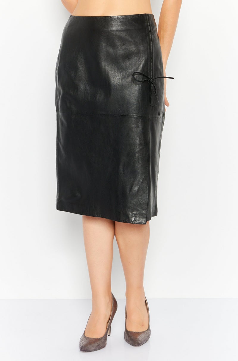 ESPRIT Women Plain Leather Midi Skirt, Black - Image 1