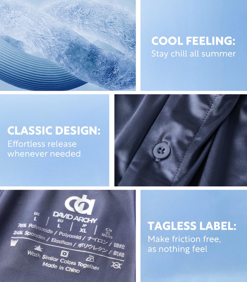 DAVID ARCHY Stretch Satin Boxers for Men, Silk Feeling Boxer Shorts, Breathable Loose Men's Underwear for Sleep 3 Pack(L, Dark Blue/Black/Dark Gray) - Image 5