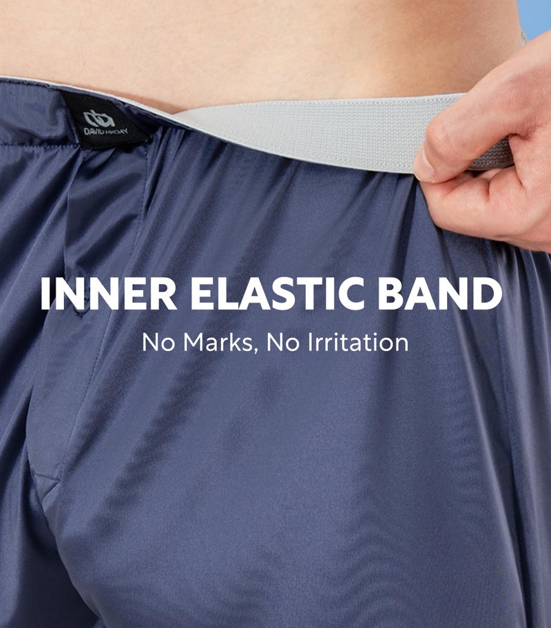 DAVID ARCHY Stretch Satin Boxers for Men, Silk Feeling Boxer Shorts, Breathable Loose Men's Underwear for Sleep 3 Pack(L, Dark Blue/Black/Dark Gray) - Image 4