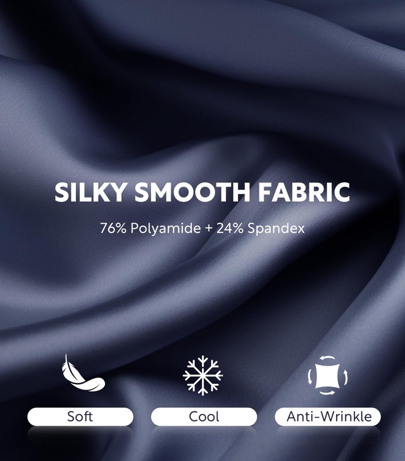 DAVID ARCHY Stretch Satin Boxers for Men, Silk Feeling Boxer Shorts, Breathable Loose Men's Underwear for Sleep 3 Pack(L, Dark Blue/Black/Dark Gray) - Image 2