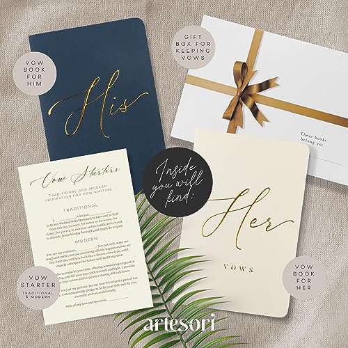 ARTESORI Premium Wedding Vow Book for Her & Him, Soft Touch, Gold Foil, 28 Lined Pages, Wedding Vow Books His and Hers, Wedding Essentials, Wedding Registry Ideas, His and Hers Gifts [Ivory & Navy] - Image 2