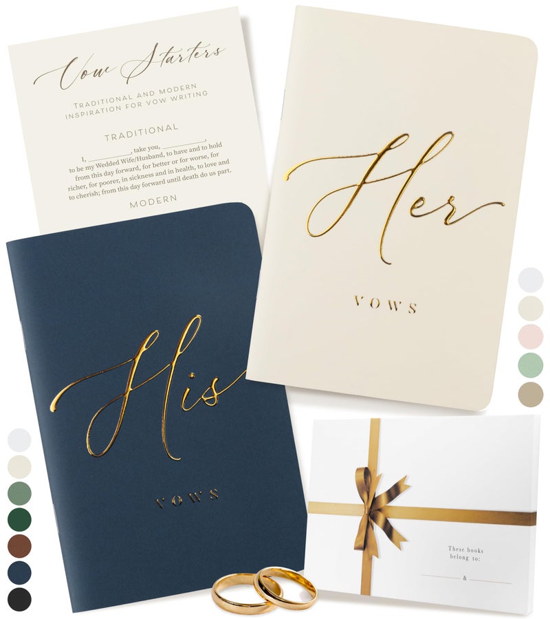 ARTESORI Premium Wedding Vow Book for Her & Him, Soft Touch, Gold Foil, 28 Lined Pages, Wedding Vow Books His and Hers, Wedding Essentials, Wedding Registry Ideas, His and Hers Gifts [Ivory & Navy] - Image 1