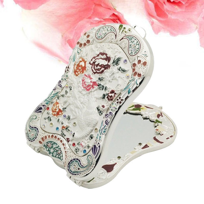 Crystal Vintage Purse Folding Women's Makeup Mirror Antique Pocket Mirror - Image 3