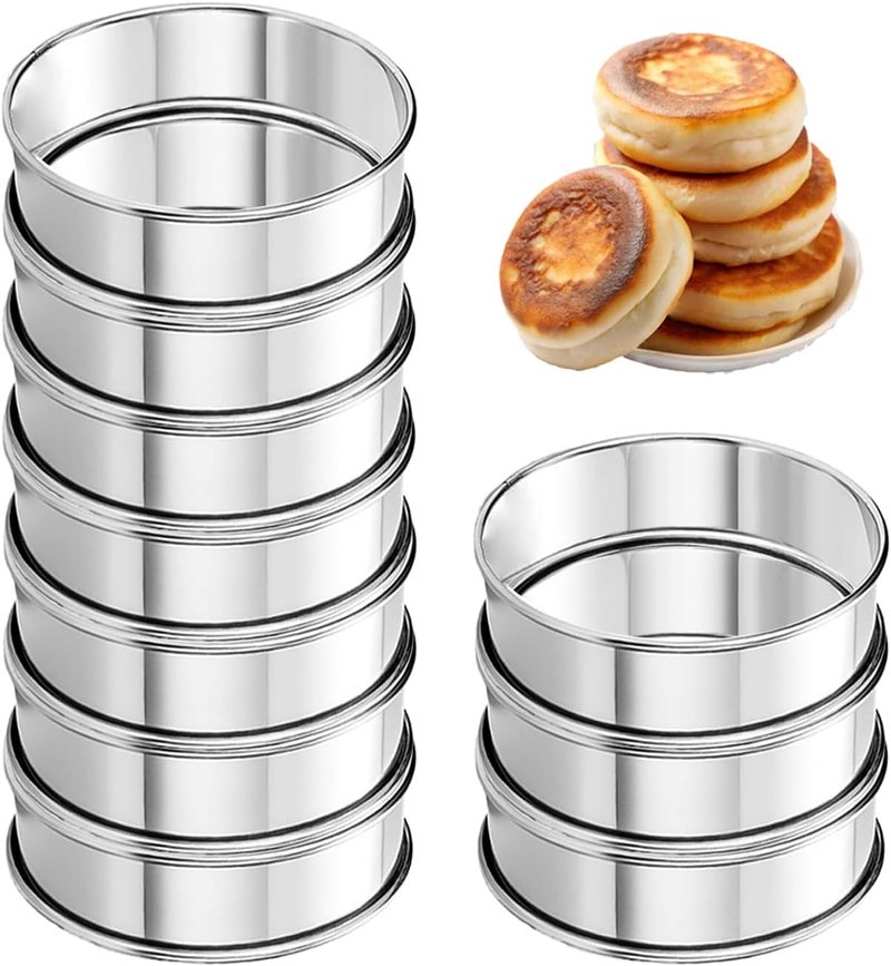 Uncle Jack 10Pcs English Muffin Rings, Stainless Steel Crumpet Rings, Double Rolled, Nonstick, for Frying Eggs, Kitchen Baking, Crumpets Baking, Silver - Image 1