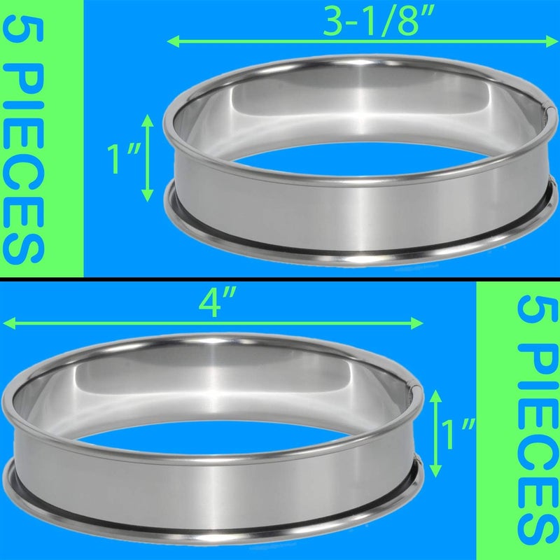 Uncle Jack 10Pcs English Muffin Rings, Stainless Steel Crumpet Rings, Double Rolled, Nonstick, for Frying Eggs, Kitchen Baking, Crumpets Baking, Silver - Image 2