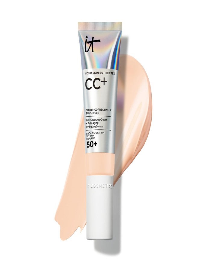 آي كوزمتيكس كريم أساس IT Cosmetics CC+ (بيج فاتح) - كريم أساس طبيعي بتغطية كاملة مع عامل حماية من الشمس SPF 50+، مصحح لون البشرة، سيروم مرطب مضاد للشيخوخة، حمض الهيالورونيك + ببتيدات، خفيف الوزن - 30 مل - Image 1