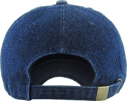 KBETHOS KBE-VINTAGE DDM Washed Cotton Baseball Cap, Dark Denim - Image 3