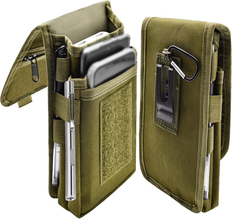 KATOLK Dual Phone Holster, Large Smartphone Belt Pouch, Multi-Purpose Tactical Holder for Work, Hiking, Camping, Barbecue, Rescue (Army Green) - Image 1