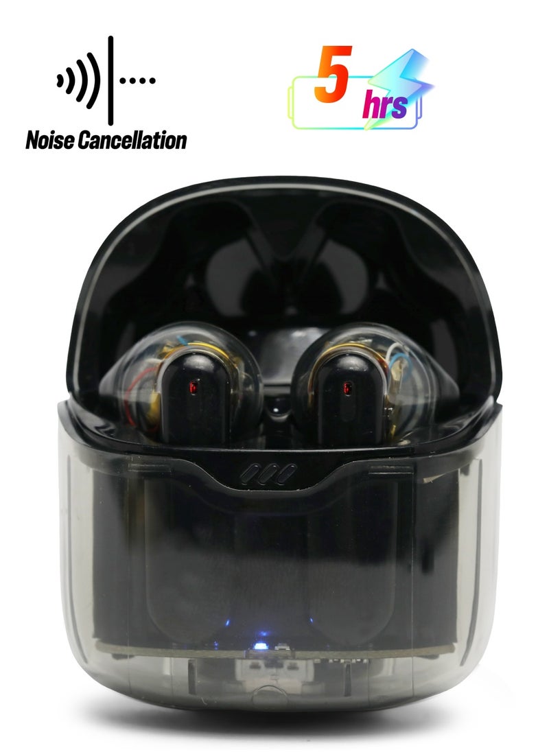 Generic - True Wireless Bluetooth Headphones In-Ear Translucent Noise Cancelling Black for iPhone Android - Image 1
