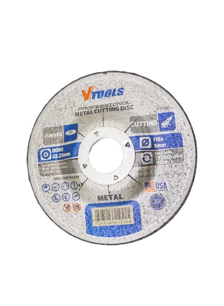 VTOOLS 115 mm x 3mm Curved Disc for Metal Cutting 4.5 Inch Metal Cutting Wheel for Angle Grinder - Image 1
