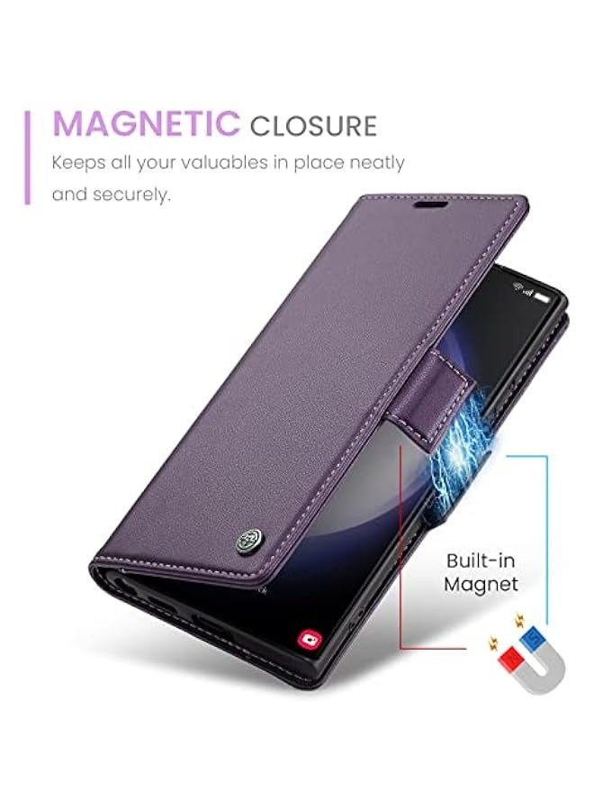 حافظة جلدية فاخرة لهاتف Samsung Galaxy S24 Ultra باللون البنفسجي - Image 5