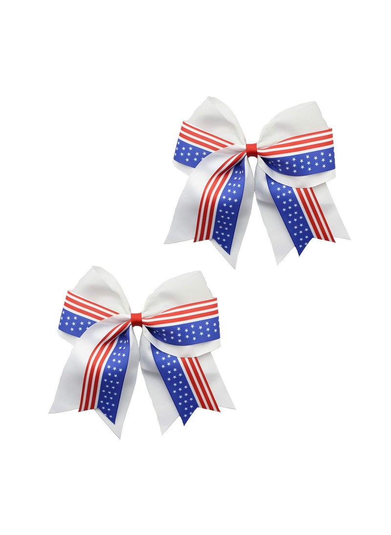 JustMyDress Patriotic Flag Cheer Ponytail Holder Girls Cheerleader Bowknot Hair Bow Tie JHN10 White 