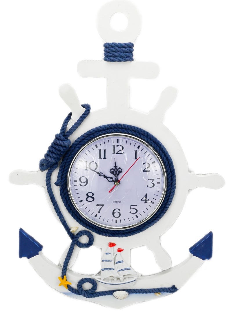 Boat Anchor Wall Clock Mediterranean Style Nautical Theme Big Wall Clock Silent Wall Art Clock Hanging Decor For Living Room Bedroom Anchor Clock Decor Nautical Ship Steering Wheel - Image 1