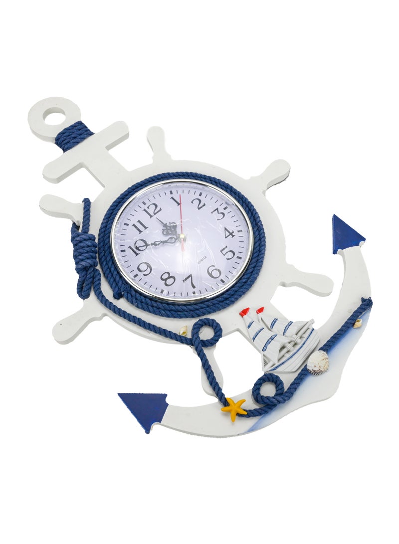 Boat Anchor Wall Clock Mediterranean Style Nautical Theme Big Wall Clock Silent Wall Art Clock Hanging Decor For Living Room Bedroom Anchor Clock Decor Nautical Ship Steering Wheel - Image 2