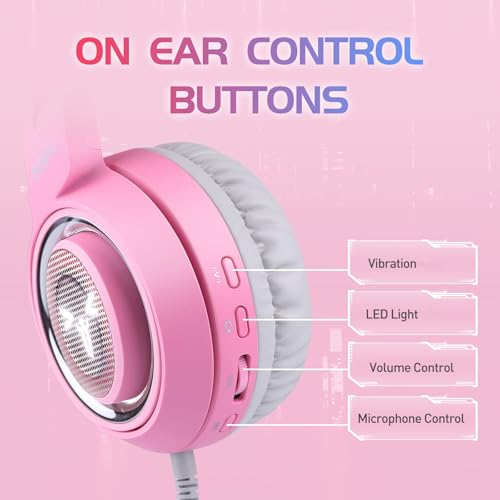 SOMIC G951pink Gaming Headset for PC, PS4, PS5, Laptop, Cat Ear Headphone USB Gaming Headphones with Mic Noise Cancelling, LED Light, 7.1 Virtual Surround Sound for Girls, Women - Image 2
