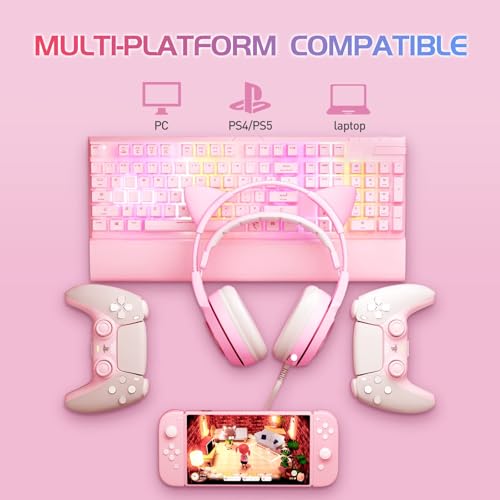 SOMIC G951pink Gaming Headset for PC, PS4, PS5, Laptop, Cat Ear Headphone USB Gaming Headphones with Mic Noise Cancelling, LED Light, 7.1 Virtual Surround Sound for Girls, Women - Image 3