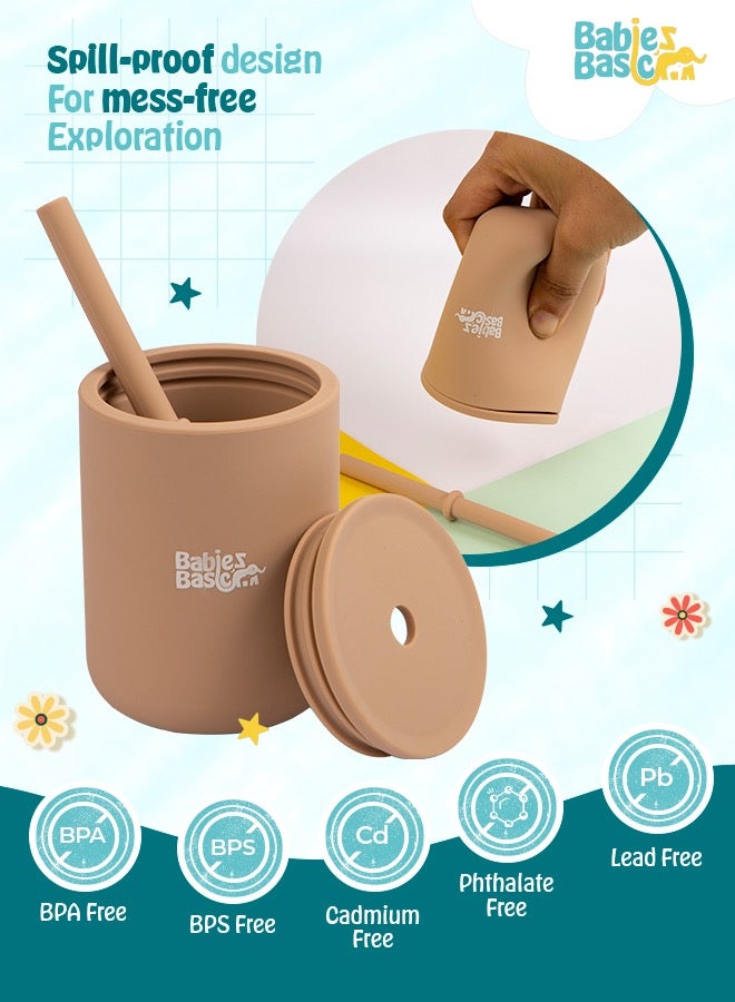 بابيز_بيسك كوب سيليكون للأطفال من المرحلة الثالثة مع شفاطة - لون وردي خفيف - Image 3