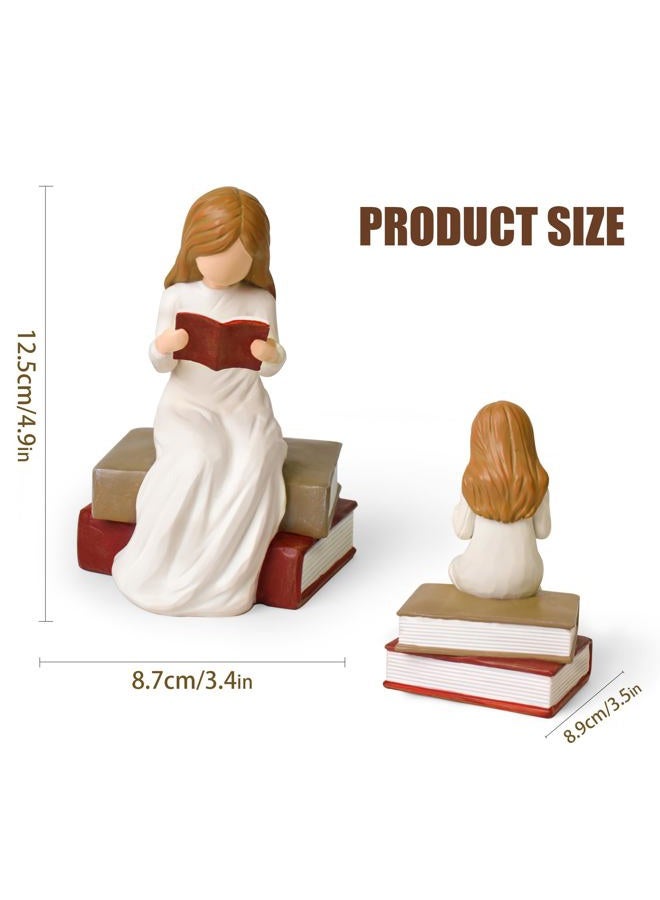 Cuayaes Reading Figurine Bookshelf Decor, Book Lovers Gifts for Women Readers, Graduates, Students, Teachers, Caregivers, Hand-Painted Sculpted Aesthetic Statue for Home Office Desk Decor - Image 2