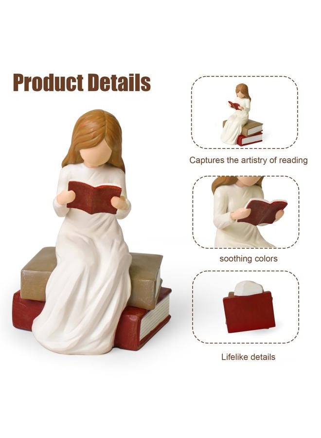Cuayaes Reading Figurine Bookshelf Decor, Book Lovers Gifts for Women Readers, Graduates, Students, Teachers, Caregivers, Hand-Painted Sculpted Aesthetic Statue for Home Office Desk Decor - Image 5