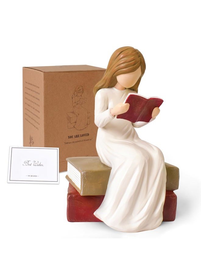Cuayaes Reading Figurine Bookshelf Decor, Book Lovers Gifts for Women Readers, Graduates, Students, Teachers, Caregivers, Hand-Painted Sculpted Aesthetic Statue for Home Office Desk Decor - Image 1