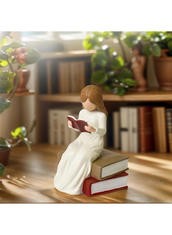 Cuayaes Reading Figurine Bookshelf Decor, Book Lovers Gifts for Women Readers, Graduates, Students, Teachers, Caregivers, Hand-Painted Sculpted Aesthetic Statue for Home Office Desk Decor - Image 4