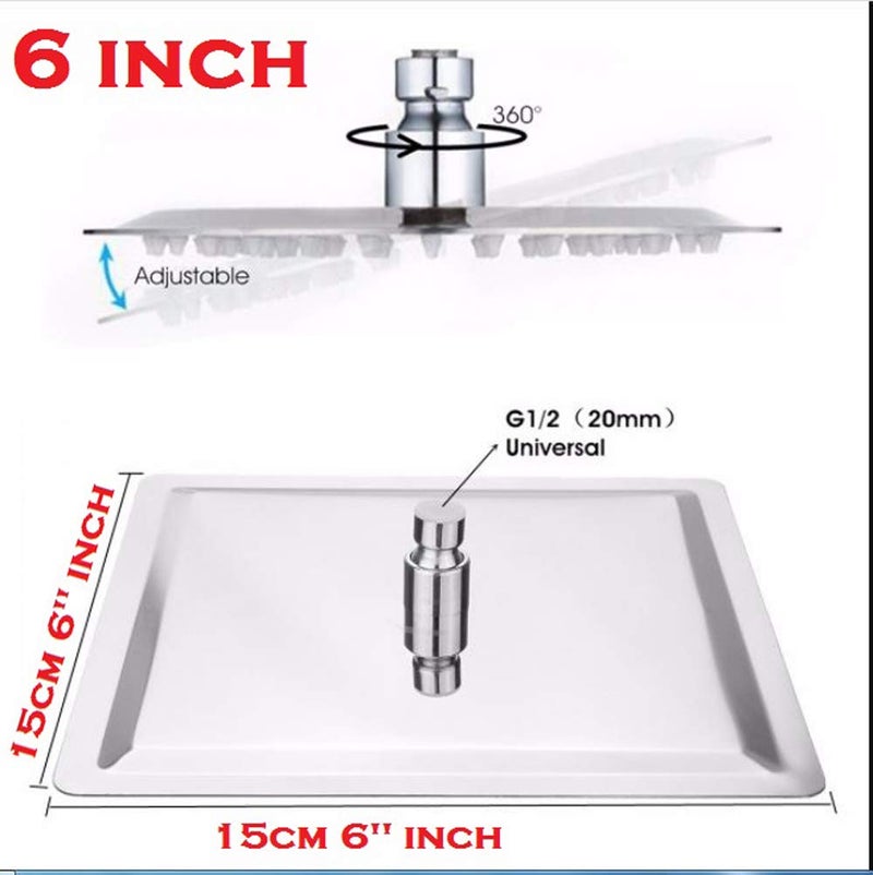 MLD MLD SQH_05 ultra slim Stainless Steel 6X6 inchs 15 cm overhead rain shower for bathroom Square With 18 inch long shower arm rod and flang Chrome Finish(Size 6 inch,Material-,Color Silver) - Image 2