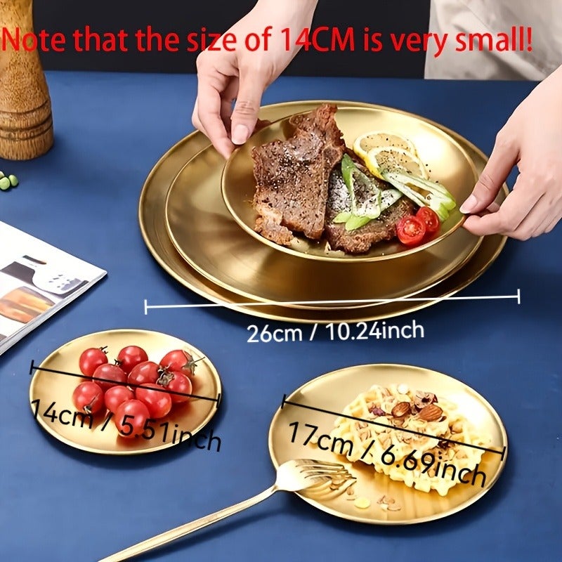 6pcs Stainless Steel Dessert Plate Set, 19.99 cm Silvery Salad Plate, Korean BBQ Main Course Plate, Multi-Functional Snack Bone Tray, Dishwasher Safe, Party Buffet Tableware - Image 4