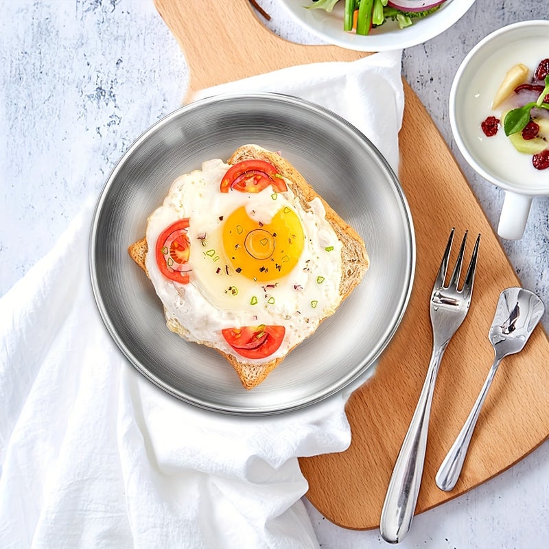 6pcs Stainless Steel Dessert Plate Set, 19.99 cm Silvery Salad Plate, Korean BBQ Main Course Plate, Multi-Functional Snack Bone Tray, Dishwasher Safe, Party Buffet Tableware - Image 5