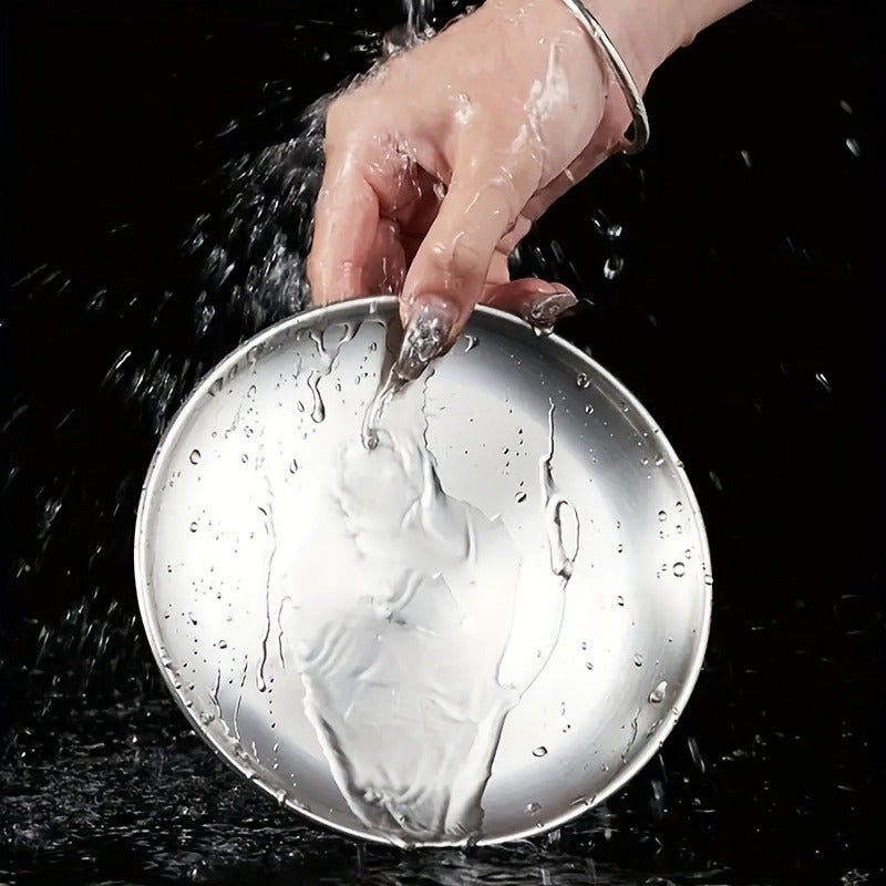 6pcs Stainless Steel Dessert Plate Set, 19.99 cm Silvery Salad Plate, Korean BBQ Main Course Plate, Multi-Functional Snack Bone Tray, Dishwasher Safe, Party Buffet Tableware - Image 3