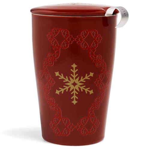 Tea Forte DoubleWalled Ceramic Kati Cup Removable Stainless Steel Infuser Basket and Lid Steeps 12 oz Loose Leaf Tea Dishwasher Microwave Safe Warming Joy - Image 1