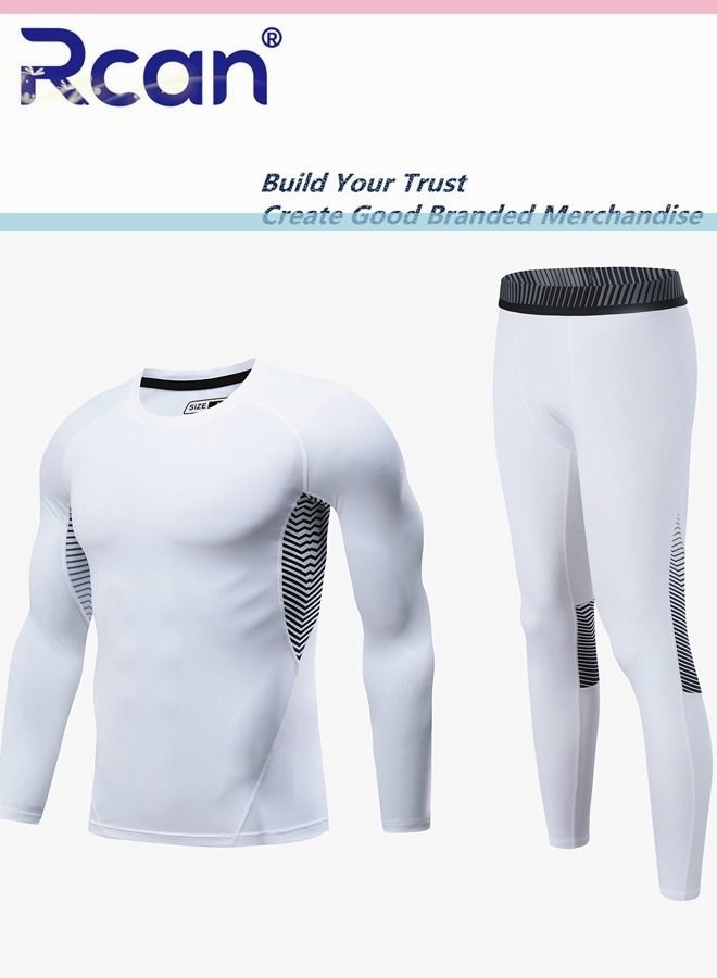 Rcan Men's Round Neck Quick Dry Thermal Underwear Set Winter Pajamas Lightweight Slim Fitting Outdoor Sport Body Sculpting Long Sleeved T-Shirt and Long Pants Basic Layer Bottoming Shirt  - Image 1