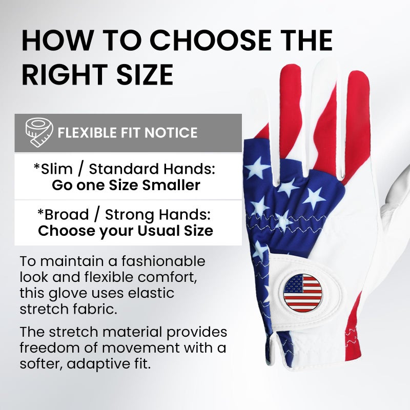 FINGER TEN Golf Gloves Men 1 Pack with Ball Marker for Left Hand Right, Stylish Patterns & Breathable Design for Comfortable All-Weather Grip, Golf Glove Sizes S M ML L XL (USA Flag, Large, Left) - Image 2
