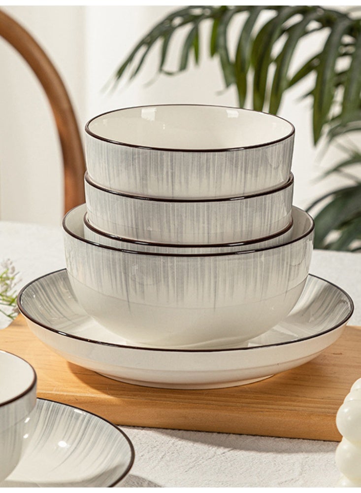 WOLFATION FOR YOU 18 Piece Dinnerware Set – Service for 4, Minimalist European Style Ceramic Dishes Set, 4 x 4.5″ Bowls + 4 Soup Spoons + 5 x 7″ Plates + 5 x 8″ Plates, Smooth Glaze Easy Clean, Dishwasher Safe, White Dinner Set for Home Kitchen - Image 2
