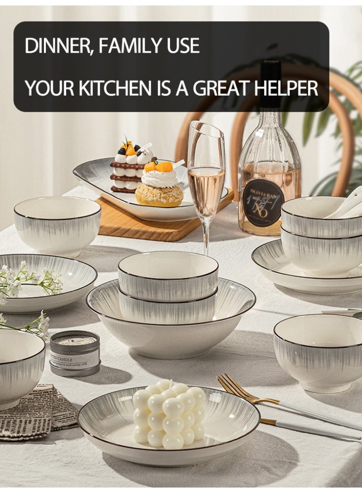 WOLFATION FOR YOU 18 Piece Dinnerware Set – Service for 4, Minimalist European Style Ceramic Dishes Set, 4 x 4.5″ Bowls + 4 Soup Spoons + 5 x 7″ Plates + 5 x 8″ Plates, Smooth Glaze Easy Clean, Dishwasher Safe, White Dinner Set for Home Kitchen - Image 5
