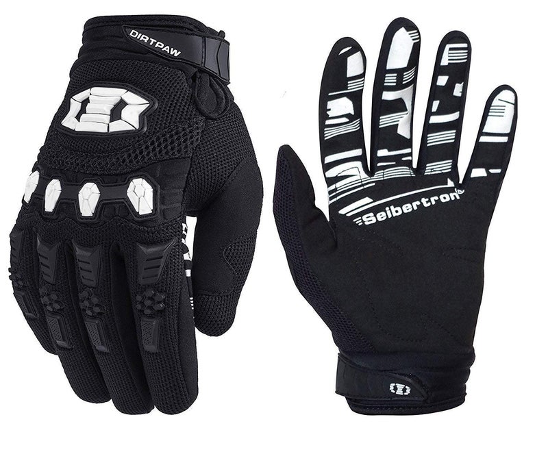 Seibertron Youth Dirtpaw Unisex MX ATV MTB Racing Gloves - Full Finger Touchscreen Glove for Bicycle Cycling Mountain Biking Motorcycle and Motocross Black M - Image 1