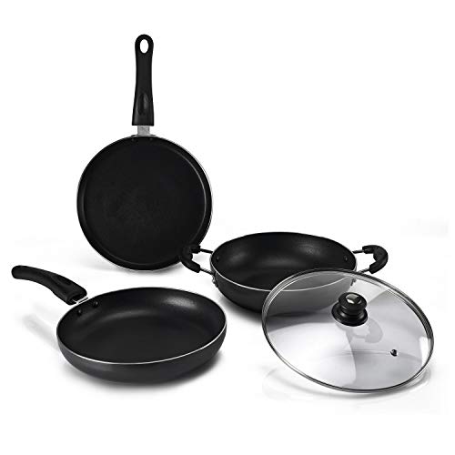 Lifelong Popular Non-Stick Cookware Set, 3-Pieces, Black/Grey (Induction and Gas Compatible) - Image 1