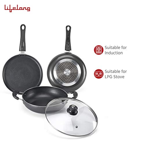 Lifelong Popular Non-Stick Cookware Set, 3-Pieces, Black/Grey (Induction and Gas Compatible) - Image 5