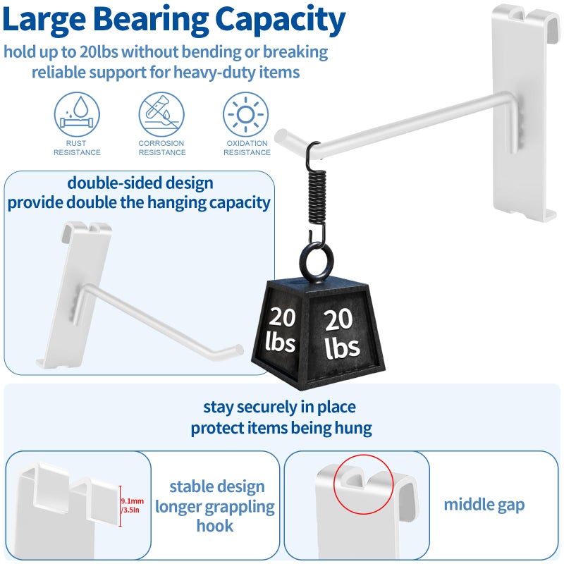 Waltool 20Pcs Gridwall Hooks, Metal Grid Panel Hanging Peg Hooks, Grid Wall Accessory For Clothes Storage, Home Organization, Retail Display (White, 4""/10Cm) - Image 4