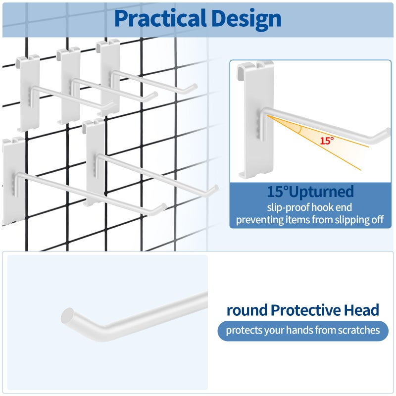 Waltool 20Pcs Gridwall Hooks, Metal Grid Panel Hanging Peg Hooks, Grid Wall Accessory For Clothes Storage, Home Organization, Retail Display (White, 4""/10Cm) - Image 5