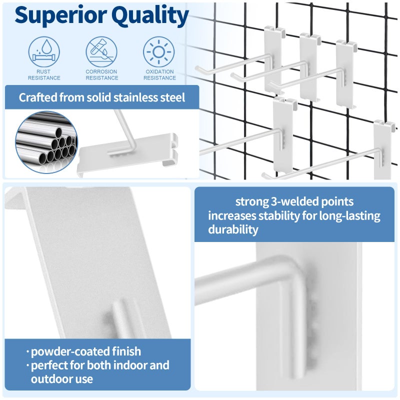 Waltool 20Pcs Gridwall Hooks, Metal Grid Panel Hanging Peg Hooks, Grid Wall Accessory For Clothes Storage, Home Organization, Retail Display (White, 4""/10Cm) - Image 3
