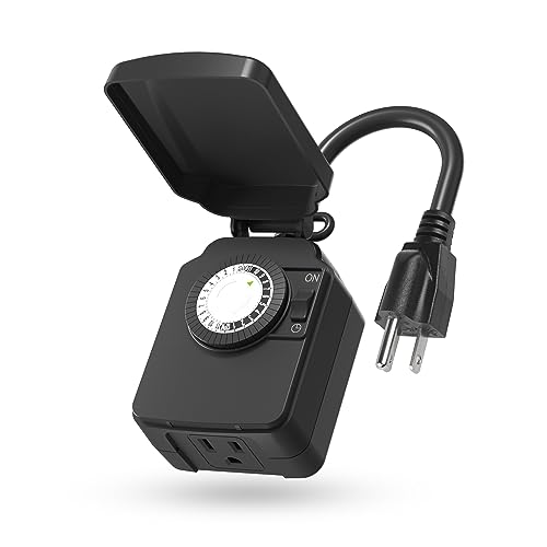 BN-LINK 24-Hour Mechanical Outdoor Light Timer, Waterproof, Heavy Duty, 15A 1/2HP, 1 Grounded Timer Outlet for Home and Garden - Image 1